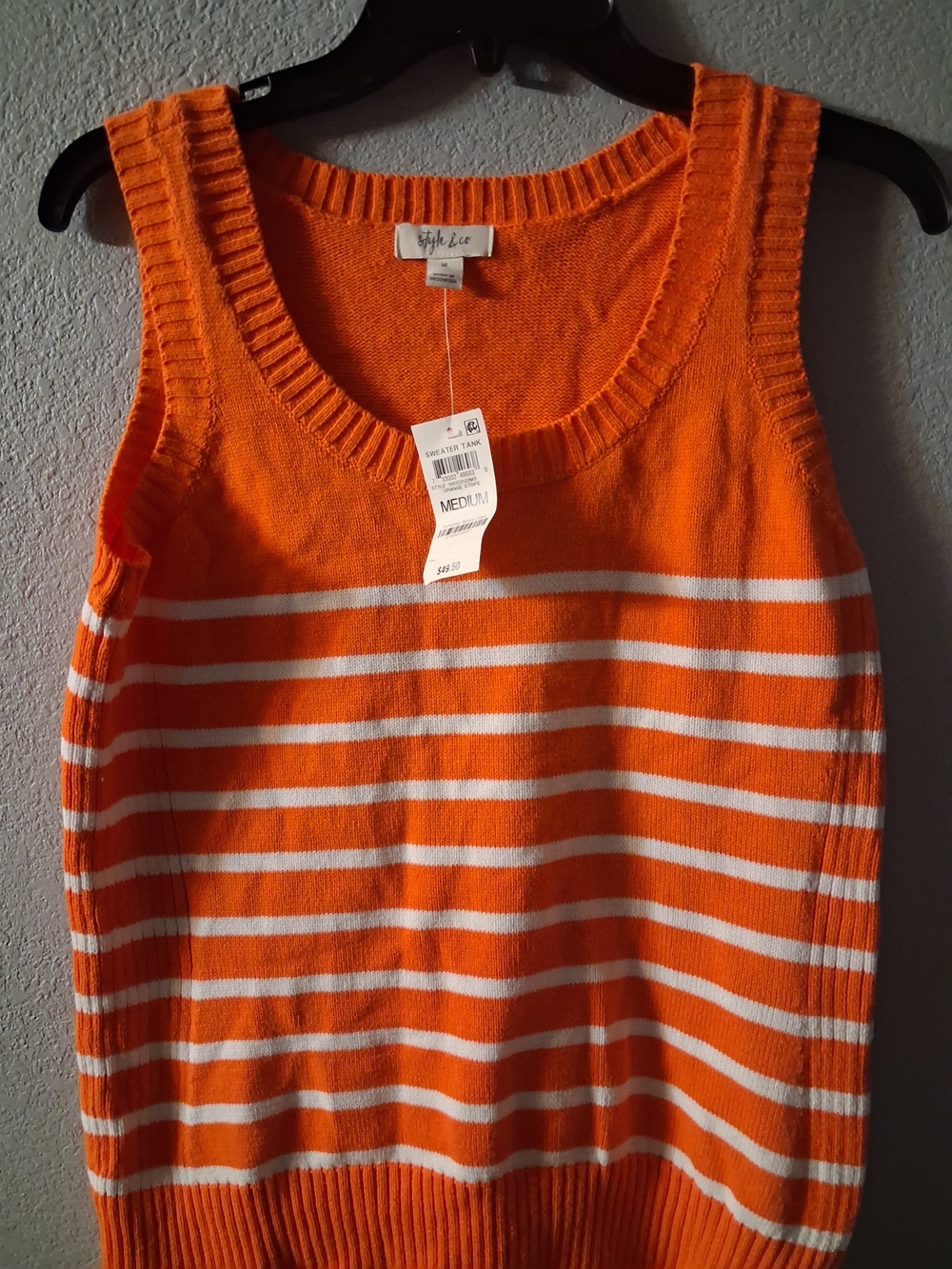 Style & Co. Orange and White Striped Knit Tank